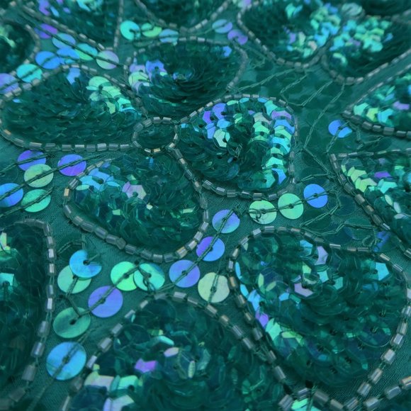 SiLK Vintage SWEE LO 80s Top Full Floral Sequin Disco Silk Emerald Green XXL - Picture 8 of 12